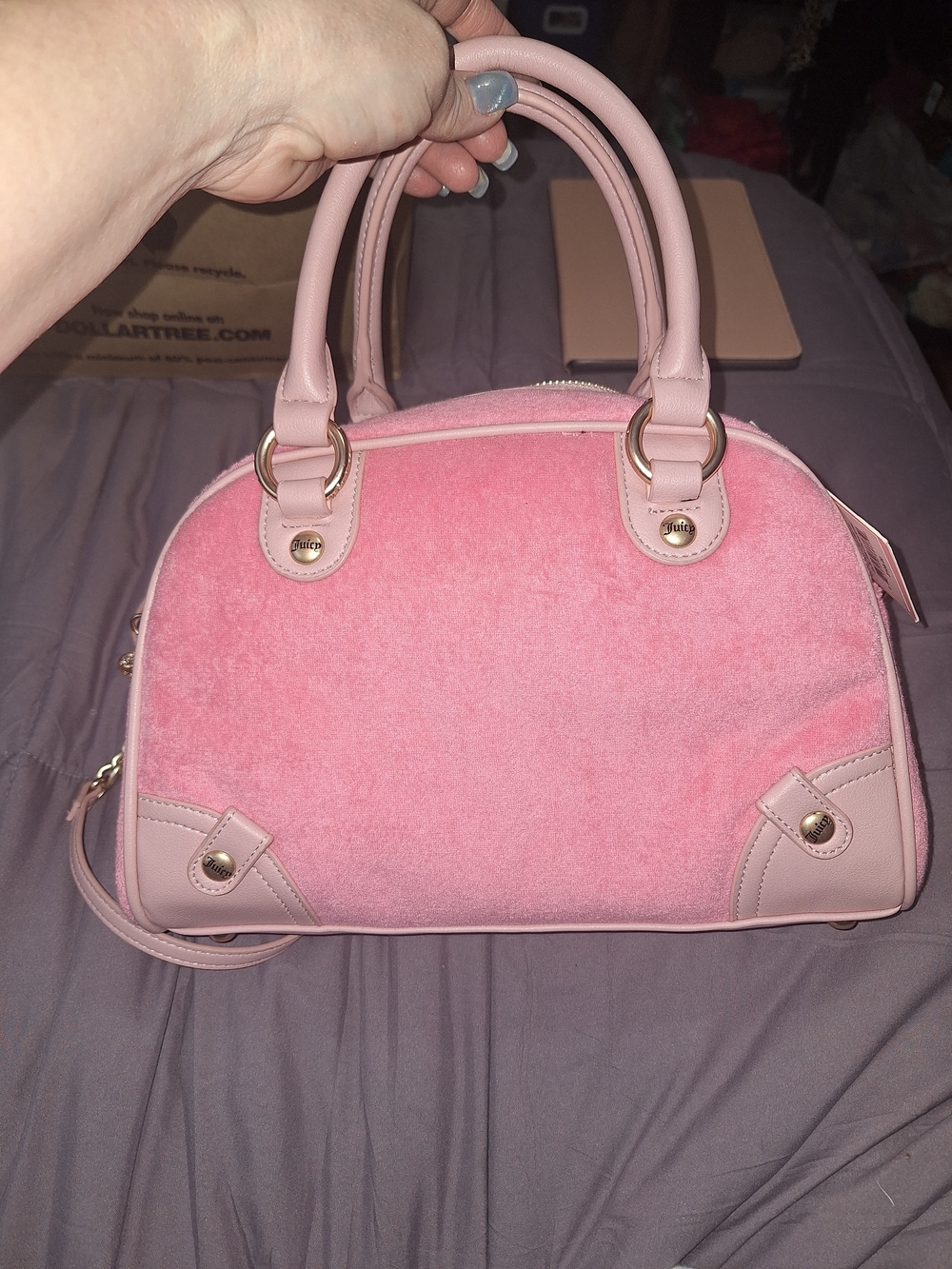 EXCLUSIVE Juicy Couture Pink Suede Dome Satchel with Gold Charm - Picture 7 of 9
